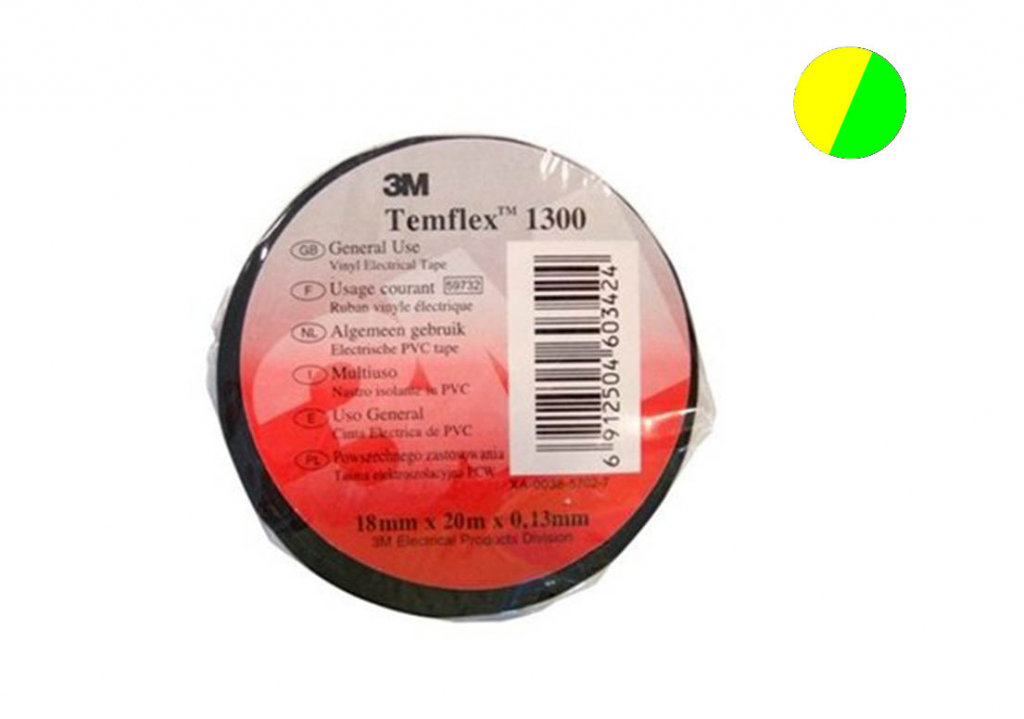 Temflex 1300 Лента изоляц. жёлто-зелёная 15мм 10м Temflex 1300 Лента изоляц. жёлто-зелёная 15мм 10м